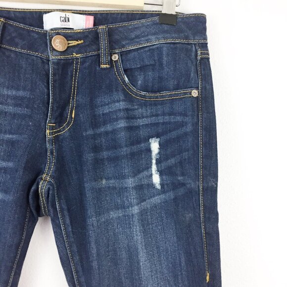 Cabi 3045 Jeans Womens 2 Blue Slim Boyfriend Straight Distressed Ankle Stretch - Picture 2 of 8